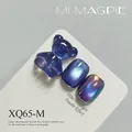 Premium blue cat-eye nail gel set with 3D bear charm and shimmering glass bead finish - Deep Blue Cat Eye (XQ65-M)