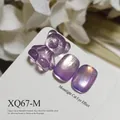 Purple cat eye nail gel polish set featuring 3D bear charm and moonlight powder shimmer - Purple Moonstone Cat Eye (XQ67-M)
