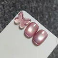 Pink cat-eye gel polish sample showing moonlight powder effect on white display card - Pink Purple Cat Eye (XQ70-M) / Pink Purple