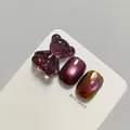 Professional burgundy cat eye nail gel set featuring a 3D resin bear and chrome finish - Wine Red Cat Eye (XQ74-M) / Burgundy