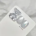 Silver cat-eye nail gel polish effect with 3D transparent bear accessory, SKU XQ80-M - Silver White Cat Eye (XQ80-M)