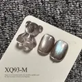 High-density gray cat-eye nail polish gel SKU XQ93-M with 3D resin bear decoration - High Density Glass Bead Cat Eye Style (XQ93-M) / Silver Gray Cat Eye
