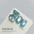 3D blue bear nail charm and cat eye gel polish with shimmering moonlight powder effect - Ice Blue Cat Eye Style (XQ106-M)