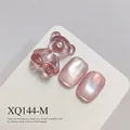 Pink cat eye nail gel set with 3D bear charm and moonlight powder effect - Moonlight Light Pink Cat Eye Style (XQ144-M)