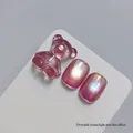 Pink cat-eye nail art gel set with cute 3D bear charm and moonlight powder effect - Moonlight Pink Cat Eye Style (XQ145-M)