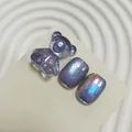 Transparent purple bear charm and cat-eye nail tips with sparkling moonlight powder finish - Purple Aurora Cat Eye Style (XQ180-M)