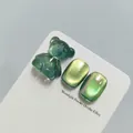 Professional green cat-eye nail gel set with 3D resin gummy bear charm decoration - Aurora Green Cat Eye (XQ190-M)