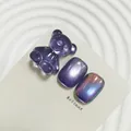 Purple cat-eye nail gel with iridescent finish and teddy bear charm - Purple Iridescent Cat Eye (XQ199-M)