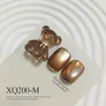 Brown cat-eye gel nail polish effect with cute bear-shaped charm and metallic finish - Dark Brown Champagne Gold Cat Eye (XQ200-M)