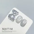 Professional grey cat-eye nail polish gel swatches with a transparent 3D bear charm decoration - Gray Blue Cat Eye Style (XQ177-M)