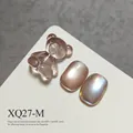 Nail art kit featuring a cute resin bear charm and iridescent cat-eye nail tips - Unpolished Jade (XQ27-M)