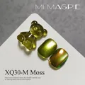Moss green cat-eye nail art set featuring a cute translucent bear charm and iridescent finish. - Moss Green (XQ30-M)