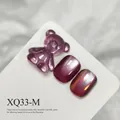 XQ33-M purple cat eye nail polish gel set with 3D bear decoration and moonlight powder effect - Purplish Red (XQ33-M)