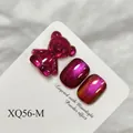 Pink cat-eye nail polish gel variant featuring teddy bear charm and shimmer effect XQ56-M - Peach Red (XQ56-M)