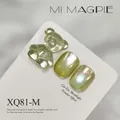 Green cat eye nail gel polish set featuring a cute bear charm and moonlight powder finish - Green Cat Eye (XQ81-M)