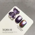 Purple cat-eye nail gel kit with 3D bear charm and shimmering moonlight powder effect - Purple Cat Eye (XQ88-M)