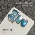 Premium blue cat eye nail gel set featuring a 3D glass bear and sparkling shimmer effect - High Density Glass Bead Cat Eye Style (XQ95-M) / Blue Cat's Eye