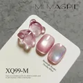 Pink bear and cat-eye nail art charms on display card with iridescent finish - High Density Glass Bead Cat Eye Style (XQ99-M) / Pink Fine Shimmer Cat Eye