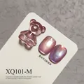 Pink cat-eye nail polish gel variant XQ101-M with 3D bear charm and moonlight powder - Pink Cat Eye Style (XQ101-M)