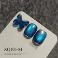 Professional shimmering blue cat eye nail gel polish variant showing moon powder overlay effect - Deep Blue Cat Eye Style (XQ105-M)