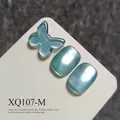 Blue-green cat-eye nail gel polish variant showing moonlight powder shimmer effect - Blue-Green Cat Eye Style (XQ107-M)
