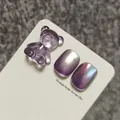 Purple cat eye nail gel featuring translucent 3D bear charm with moonlight powder finish - Purple (XQ113-M)
