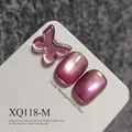 Shimmering pink purple cat eye gel nail polish tips with a butterfly charm decoration SKU XQ118-M - Pink-Purple (XQ118-M)