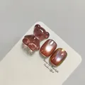 Professional brown cat-eye nail gel with 3D bear charm and moonlight powder finish - Moonlight Brownish Red Cat Eye Style (XQ170-M)