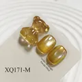 3D amber bear resin charm with golden shimmer cat-eye nail gel effect for professional manicure - Amber Moonlight Cat Eye Style (XQ171-M)