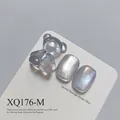XQ176-M cat-eye nail gel set featuring 3D bear charm and shimmering moonbeam powder - Blue Gray Aurora Cat Eye Style (XQ176-M)