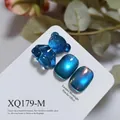 Premium blue cat eye nail gel polish effect with a decorative 3D teddy bear charm - Deep Blue Moonlight Cat Eye Style (XQ179-M)