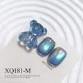 Blue cat-eye nail gel with 3D bear charm and iridescent moonlight powder effect - Blue Purple Gradient Cat Eye Style (XQ181-M)