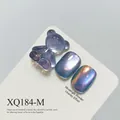 Professional blue cat-eye nail gel polish featuring a cute 3D bear charm and aurora effect - Blue-Purple Cat Eye (XQ184-M)