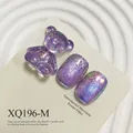 Purple glitter bear nail art charms with iridescent moonlight powder gel swatches - Bright Purple Polarized Cat Eye (XQ196-M)