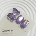 Purple cat-eye effect nail art samples featuring a cute transparent resin bear charm - Purple Magnetic Cat Eye Effect (XQ197-M)