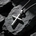 Vintage titanium steel religious cross pendant necklace with fine engraved details - Pendant With 2.5mm*60cm Chain