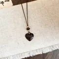 Boho κολιέ με καφέ κορδόνι και κομψό μενταγιόν καρδιά με λεοπάρ μοτίβο για γυναίκες - Στυλ Μενταγιόν Καρδιά με Λεοπάρ Μοτίβο (11) / Καφέ