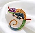 Exquisite colorful chameleon brooch with sparkling rhinestones on white silk fabric - Chameleon (X0395) / Yellow