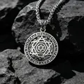 Vintage stainless steel Star of David hexagram pendant necklace for men on black stone - Pendant And Chain