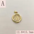 Detailed macro shot of a gold Our Lady of Guadalupe pendant with CZ micro pave - Round Virgin of Guadalupe Pendant (A) / 12.8*15.3mm