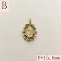 Detailed macro view of gold Guadalupe pendant with colorful micro-set cubic zirconia - Oval Colorful Zirconia Virgin Mary Pendant (B) / 9*15.6mm