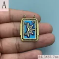 Close-up of vintage rectangular pendant with blue enamel and star moon design - Star and Moon Style (A) / 24.3*35.7mm / Gold