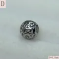 Close-up detail of a retro hollow-out stainless steel round spacer bead with heart patterns - Heart Hollow Style (D) / 9*9.8mm / Silver (D)