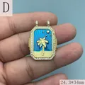 Macro view of gold-plated palm tree enamel pendant with sparkling zirconia border - Palm Tree Beach Style (D) / 24.3*34mm / Gold