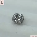 Close-up detail of silver vintage hollow stainless steel large hole charm bead 9.8mm - Silver (L)