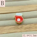 Macro view of a red enamel Christmas mitten charm bead for DIY jewelry making, 12.4x14.3mm size - Christmas Mitten (B) / 12.4*14.3mm