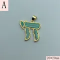 Close-up of a gold-plated Hebrew Chai pendant with malachite stone inlay details. - 20x20mm / Gold Malachite Pattern (A)