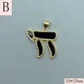 Elegant gold plated Hebrew Chai symbol pendant featuring black inlay, size 20x20mm - 20x20mm / Gold Black Onyx Look (B)
