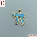 Detailed view of gold-plated Hebrew Chai symbol pendant with blue stone inlay - 20x20mm / Gold Turquoise Blue Pattern (C)