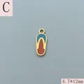 Detailed macro view of gold-plated enamel flip-flop pendant charm measuring 4.7x12mm - Color Block Flip-Flop Style (C) / 4.7x12mm